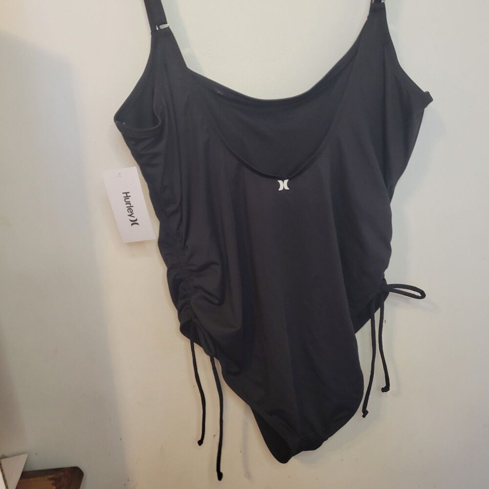Hurley Black One Piece Swimsuit 3X NWT Adjustable Straps Side Tie Stretch Logo - Picture 6 of 6